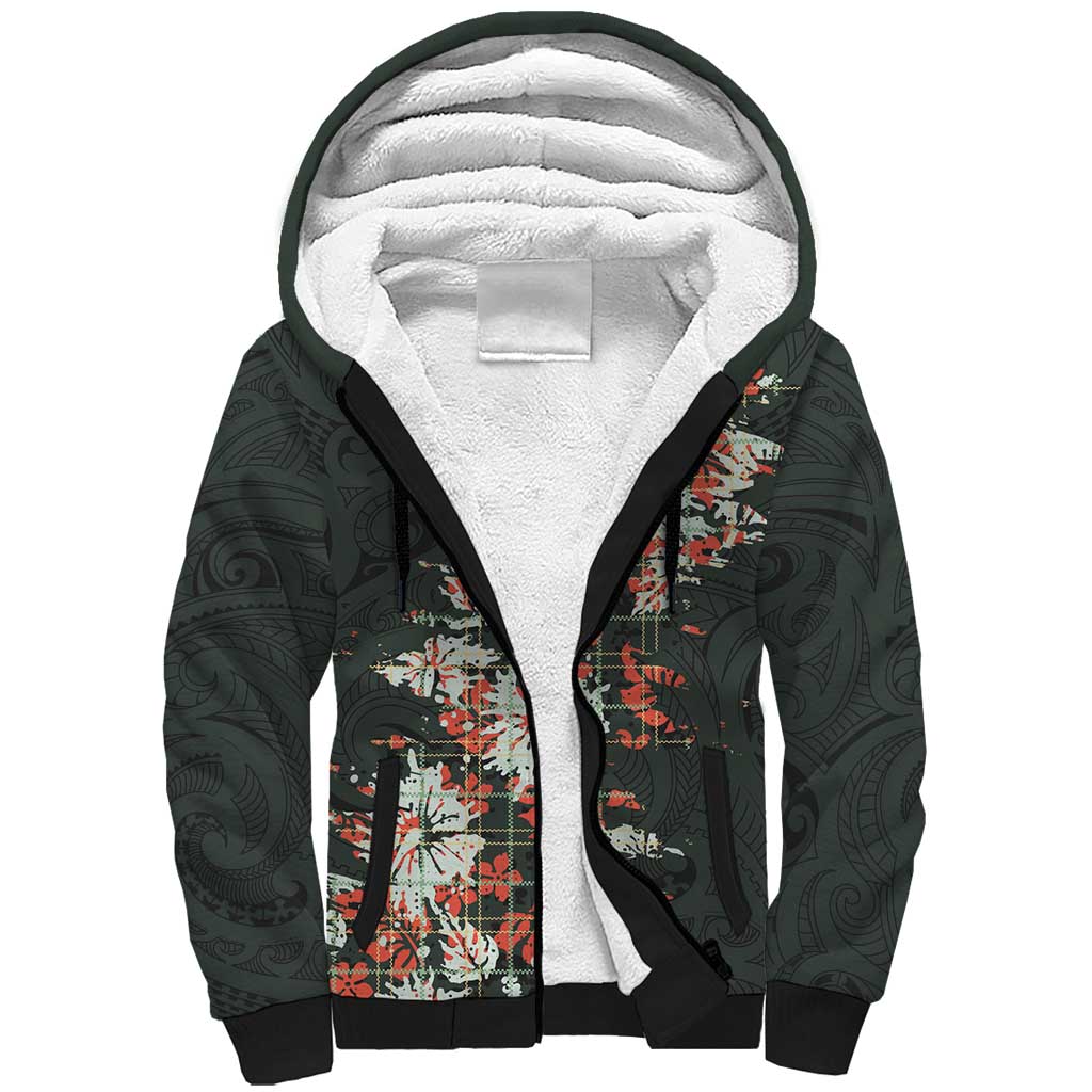Hawaii Tartan With Hibiscus Sherpa Hoodie Polynesian Pattern Vintage