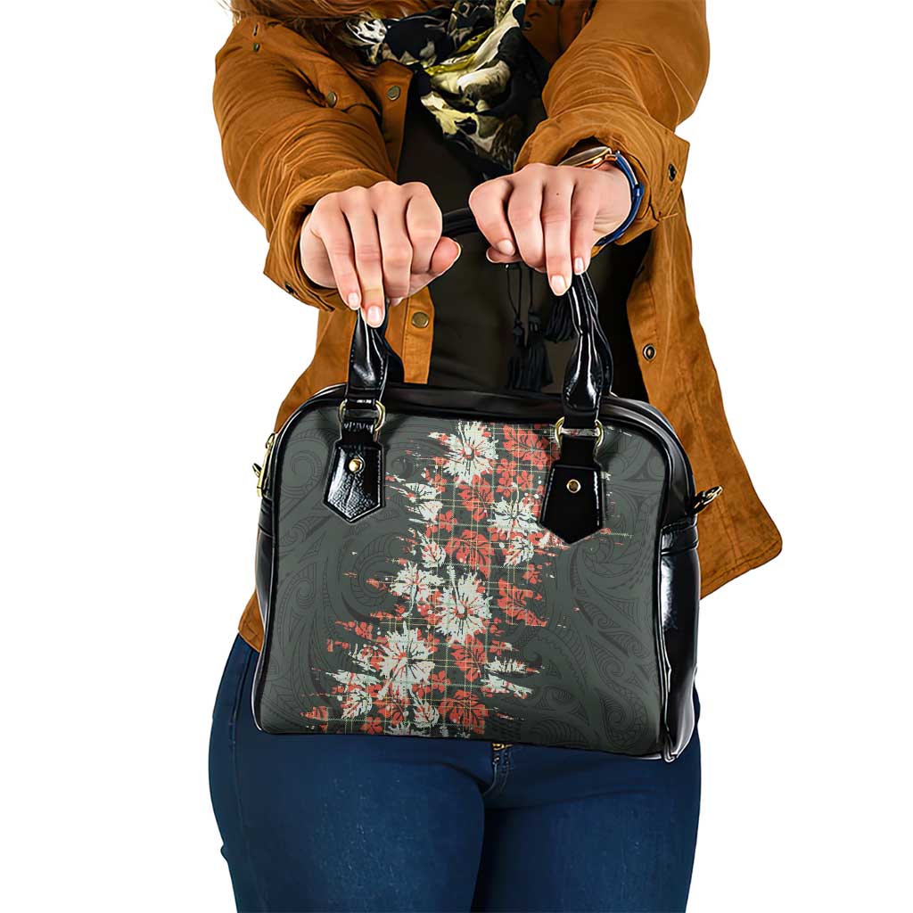 Hawaii Tartan With Hibiscus Shoulder Handbag Polynesian Pattern Vintage