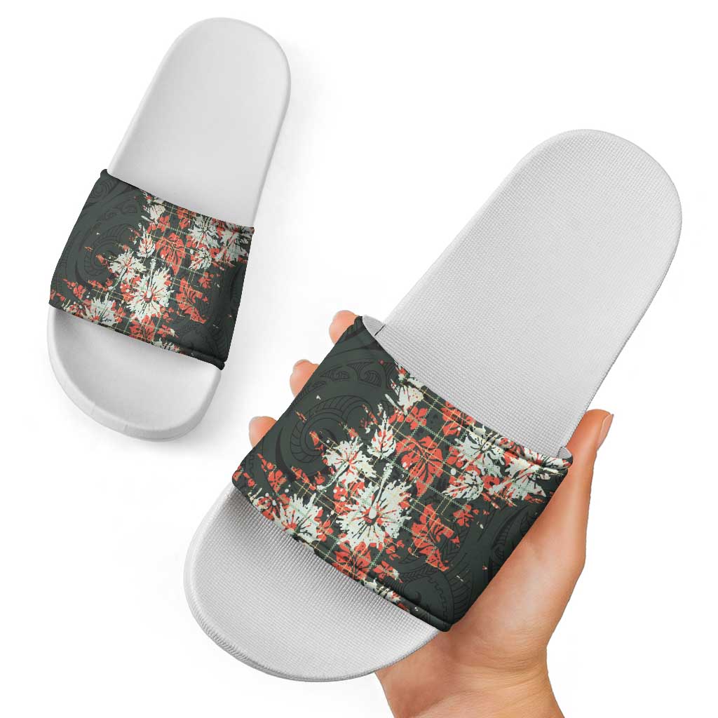 Hawaii Tartan With Hibiscus Slide Sandals Polynesian Pattern Vintage