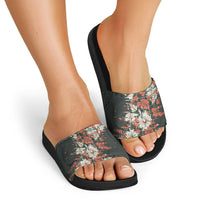 Hawaii Tartan With Hibiscus Slide Sandals Polynesian Pattern Vintage