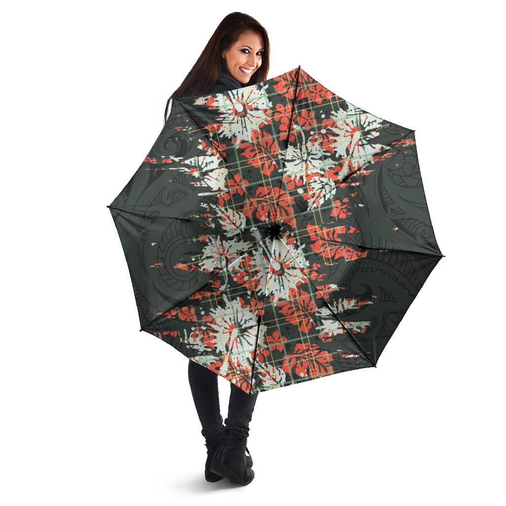 Hawaii Tartan With Hibiscus Umbrella Polynesian Pattern Vintage