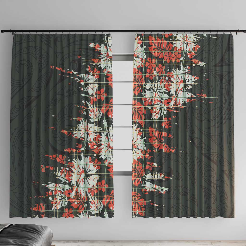 Hawaii Tartan With Hibiscus Window Curtain Polynesian Pattern Vintage