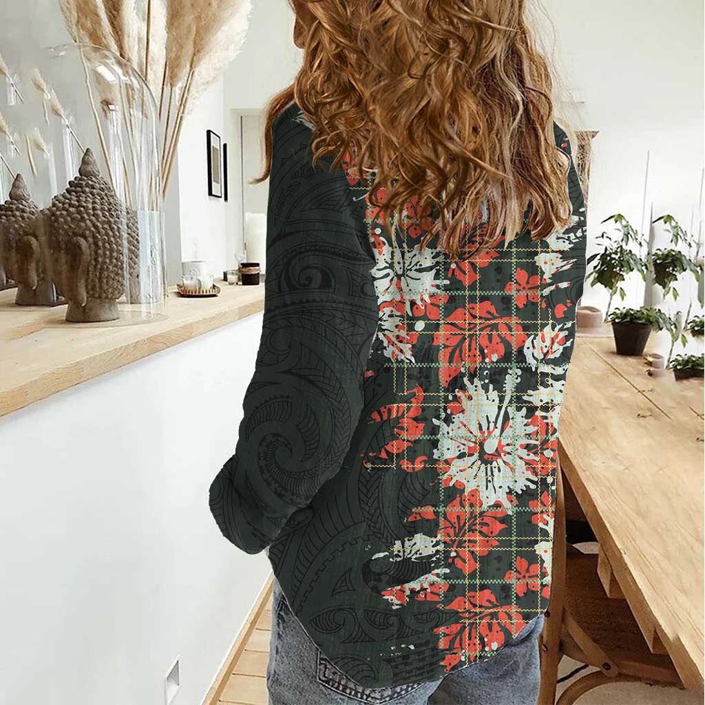 Hawaii Tartan With Hibiscus Women Casual Shirt Polynesian Pattern Vintage