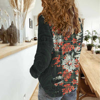 Hawaii Tartan With Hibiscus Women Casual Shirt Polynesian Pattern Vintage