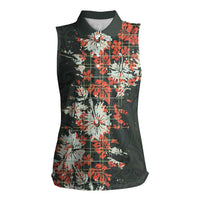 Hawaii Tartan With Hibiscus Women Sleeveless Polo Shirt Polynesian Pattern Vintage