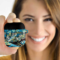 Japanese Hawaiian Crane AirPods Case Blue Tapa Patchwork Pattern