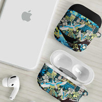 Japanese Hawaiian Crane AirPods Case Blue Tapa Patchwork Pattern