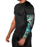 Japanese Hawaiian Crane Arm Sleeves Blue Tapa Patchwork Pattern