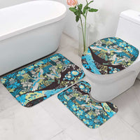 Japanese Hawaiian Crane Bathroom Set Blue Tapa Patchwork Pattern