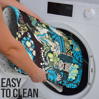 Japanese Hawaiian Crane Bathroom Set Blue Tapa Patchwork Pattern