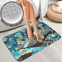 Japanese Hawaiian Crane Bathroom Set Blue Tapa Patchwork Pattern