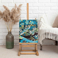 Japanese Hawaiian Crane Canvas Wall Art Blue Tapa Patchwork Pattern