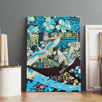 Japanese Hawaiian Crane Canvas Wall Art Blue Tapa Patchwork Pattern
