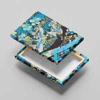 Japanese Hawaiian Crane Canvas Wall Art Blue Tapa Patchwork Pattern