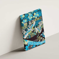 Japanese Hawaiian Crane Canvas Wall Art Blue Tapa Patchwork Pattern