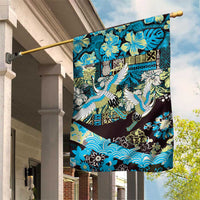 Japanese Hawaiian Crane Garden Flag Blue Tapa Patchwork Pattern