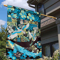 Japanese Hawaiian Crane Garden Flag Blue Tapa Patchwork Pattern