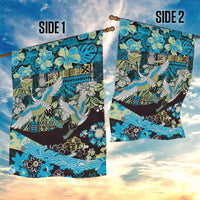 Japanese Hawaiian Crane Garden Flag Blue Tapa Patchwork Pattern