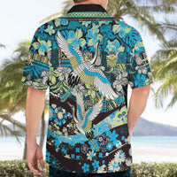 Japanese Hawaiian Crane Hawaiian Shirt Blue Tapa Patchwork Pattern LT9 - Polynesian Pride