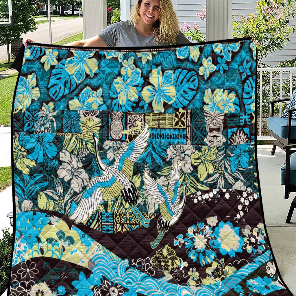 Japanese Hawaiian Crane Quilt Blue Tapa Patchwork Pattern