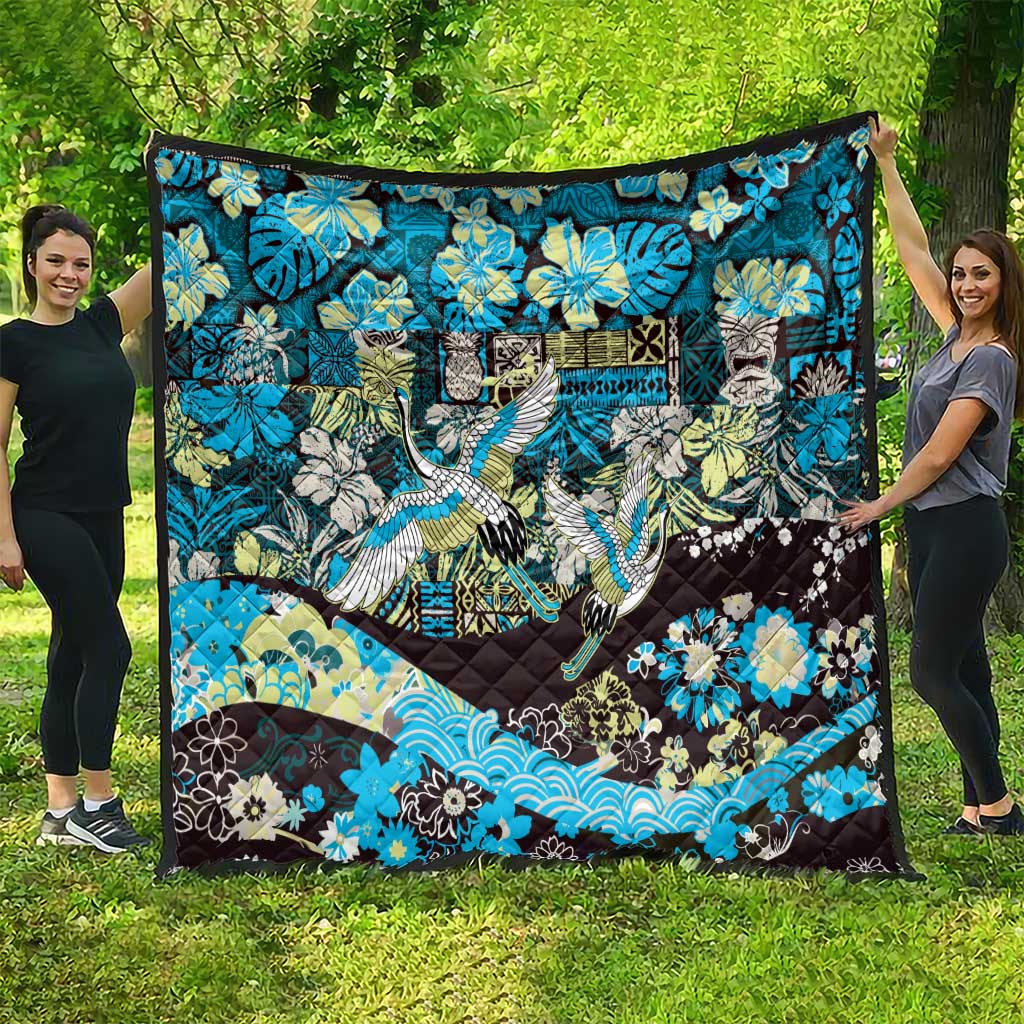 Japanese Hawaiian Crane Quilt Blue Tapa Patchwork Pattern