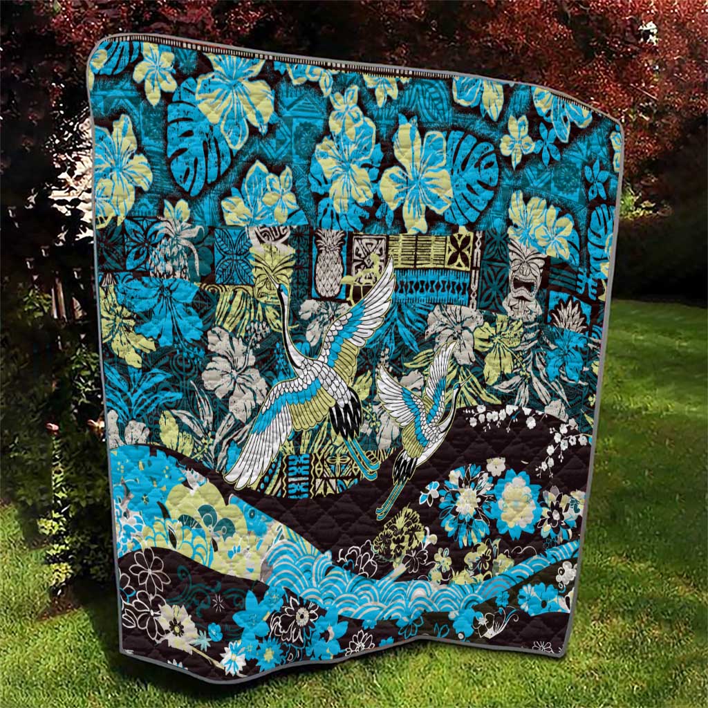 Japanese Hawaiian Crane Quilt Blue Tapa Patchwork Pattern