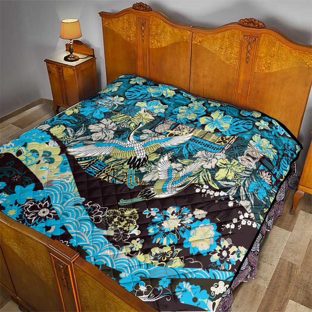Japanese Hawaiian Crane Quilt Blue Tapa Patchwork Pattern