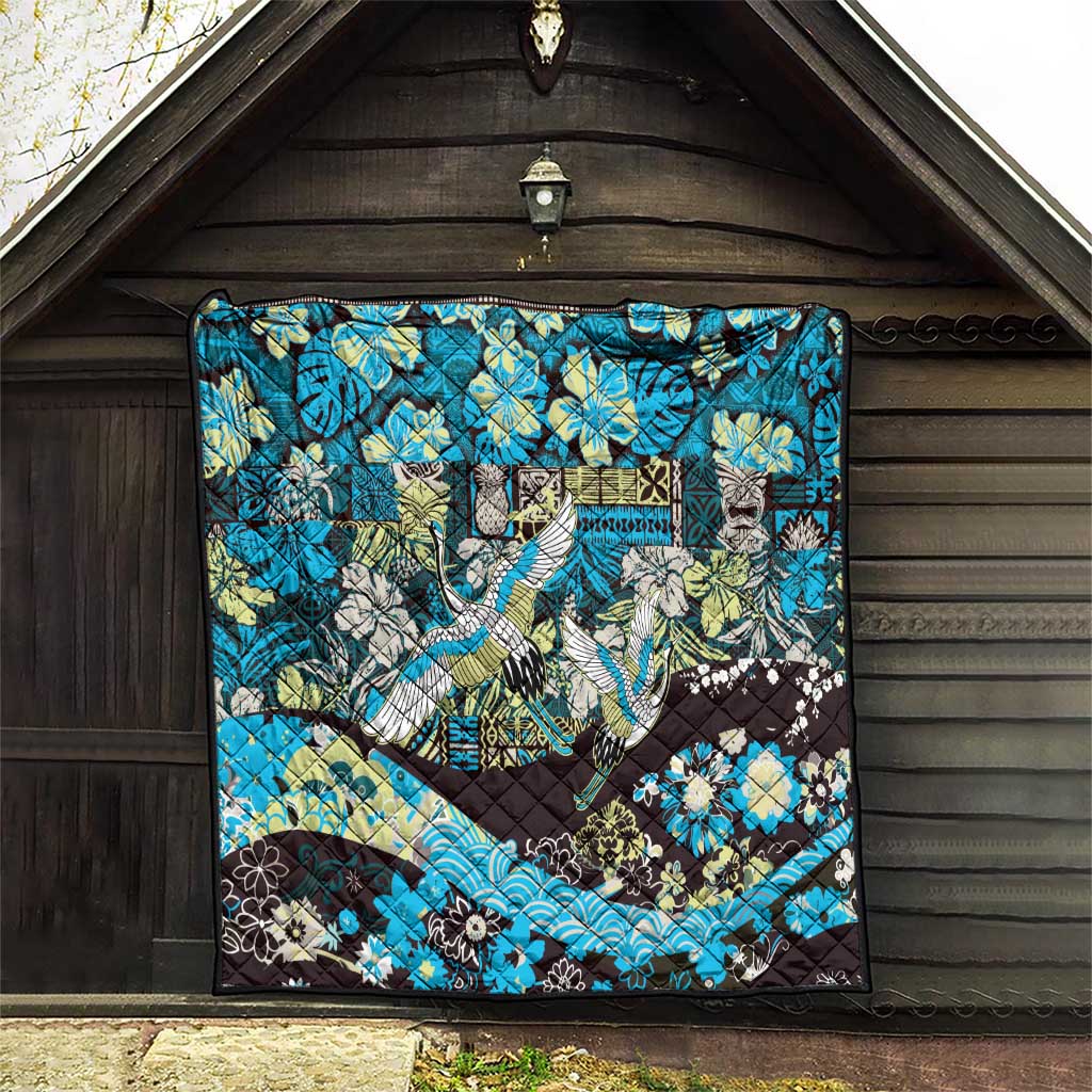 Japanese Hawaiian Crane Quilt Blue Tapa Patchwork Pattern