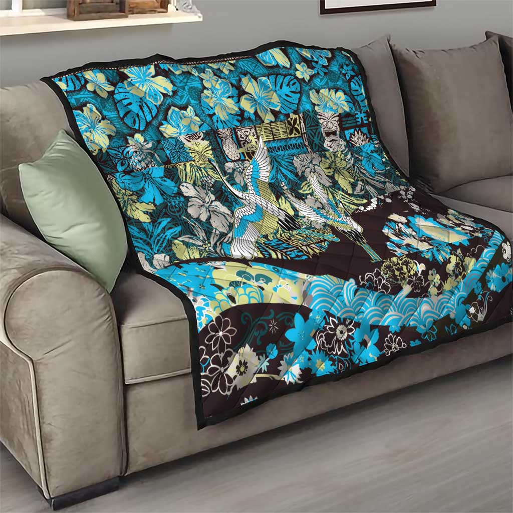 Japanese Hawaiian Crane Quilt Blue Tapa Patchwork Pattern