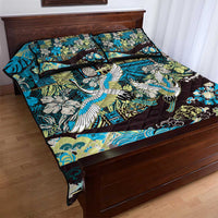 Japanese Hawaiian Crane Quilt Bed Set Blue Tapa Patchwork Pattern