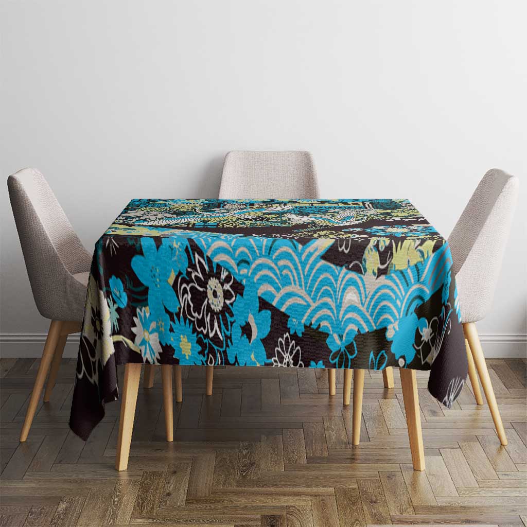 Japanese Hawaiian Crane Tablecloth Blue Tapa Patchwork Pattern LT9 - Polynesian Pride