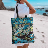 Japanese Hawaiian Crane Tote Bag Blue Tapa Patchwork Pattern