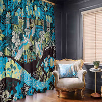 Japanese Hawaiian Crane Window Curtain Blue Tapa Patchwork Pattern