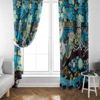Japanese Hawaiian Crane Window Curtain Blue Tapa Patchwork Pattern