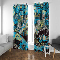 Japanese Hawaiian Crane Window Curtain Blue Tapa Patchwork Pattern