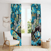 Japanese Hawaiian Crane Window Curtain Blue Tapa Patchwork Pattern