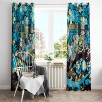Japanese Hawaiian Crane Window Curtain Blue Tapa Patchwork Pattern