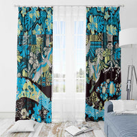 Japanese Hawaiian Crane Window Curtain Blue Tapa Patchwork Pattern