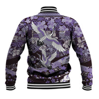 Japanese Hawaiian Crane Baseball Jacket Purple Tapa Patchwork Pattern