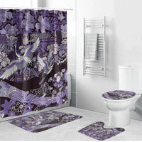 Japanese Hawaiian Crane Bathroom Set Purple Tapa Patchwork Pattern