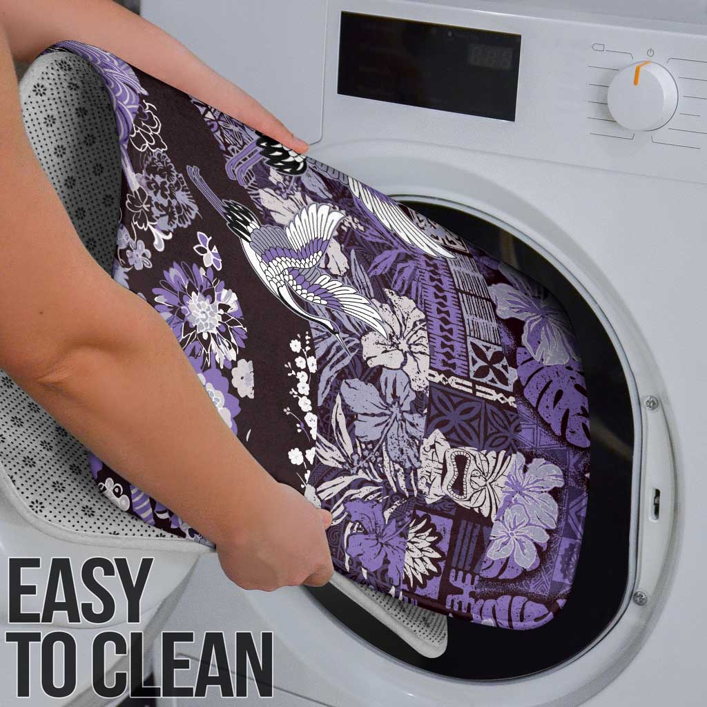 Japanese Hawaiian Crane Bathroom Set Purple Tapa Patchwork Pattern