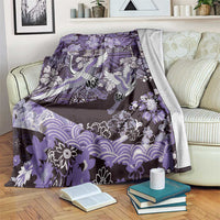 Japanese Hawaiian Crane Blanket Purple Tapa Patchwork Pattern