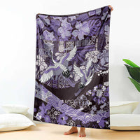 Japanese Hawaiian Crane Blanket Purple Tapa Patchwork Pattern