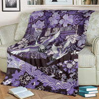 Japanese Hawaiian Crane Blanket Purple Tapa Patchwork Pattern