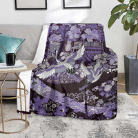Japanese Hawaiian Crane Blanket Purple Tapa Patchwork Pattern