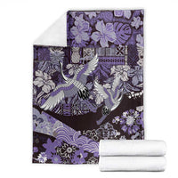 Japanese Hawaiian Crane Blanket Purple Tapa Patchwork Pattern
