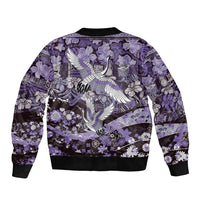 Japanese Hawaiian Crane Bomber Jacket Purple Tapa Patchwork Pattern LT9 - Polynesian Pride