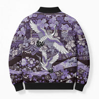 Japanese Hawaiian Crane Bomber Puffer Jacket Purple Tapa Patchwork Pattern