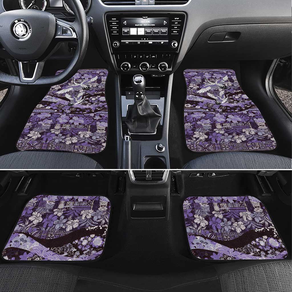 Japanese Hawaiian Crane Car Mats Purple Tapa Patchwork Pattern LT9 Set 4pcs Purple - Polynesian Pride