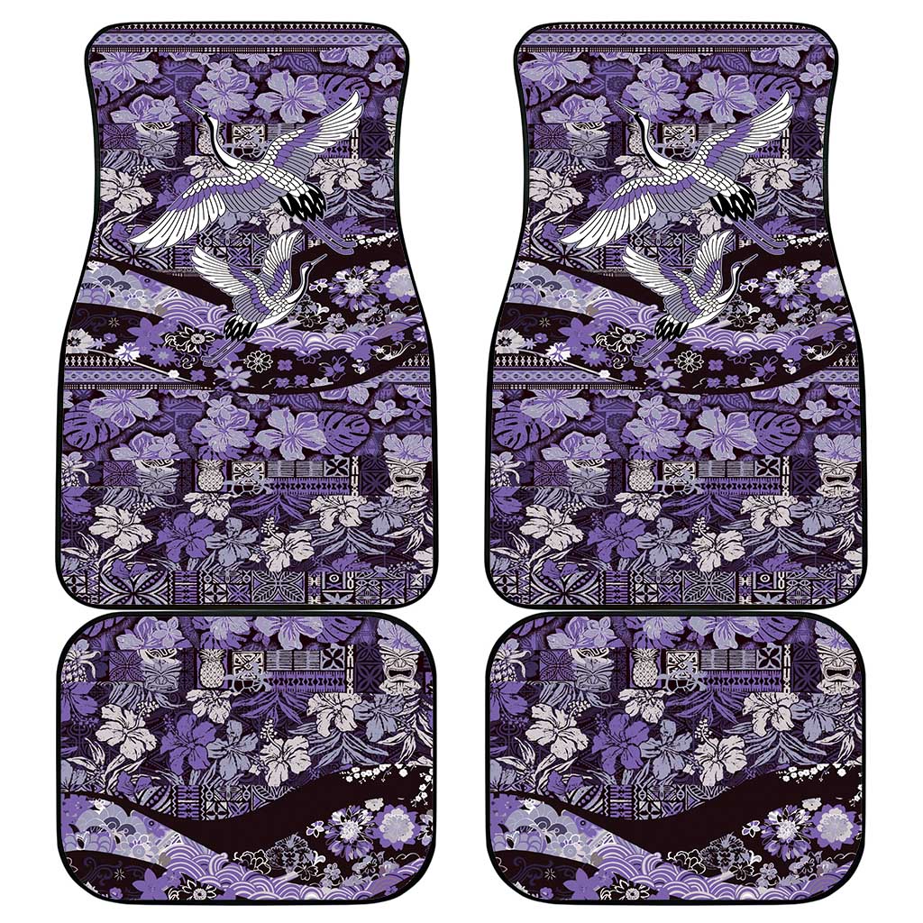 Japanese Hawaiian Crane Car Mats Purple Tapa Patchwork Pattern LT9 - Polynesian Pride